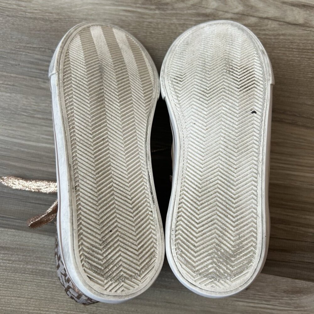 DKNY Girls Fashion Shoes Size 3.5 Gold Lace Up Side Zipper Mid Top Sneakers GUC - Picture 8 of 9